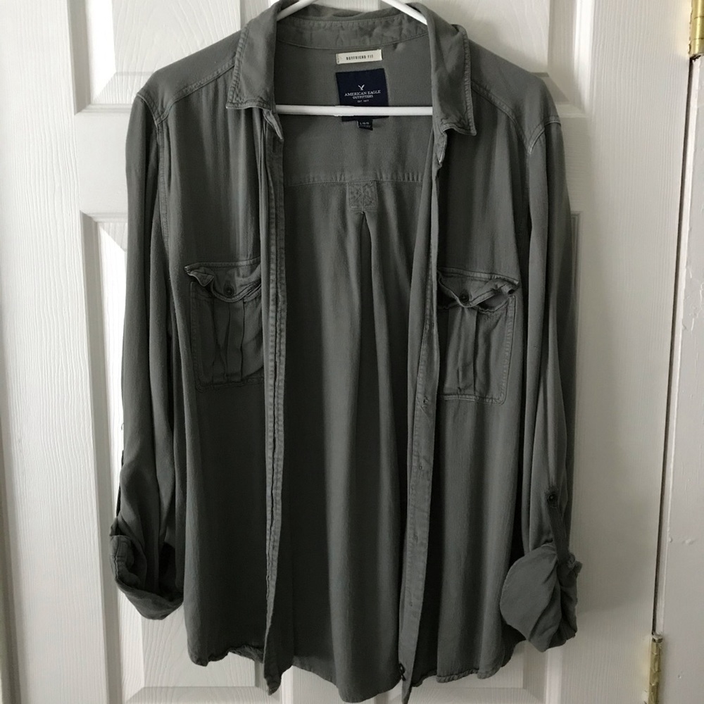 AE Green Button Down